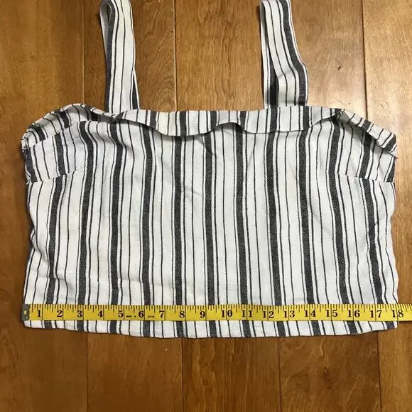 American Eagle Linen Blend Striped Crop Top Size L Grey Nautical Coastal Boho - Picture 5 of 9